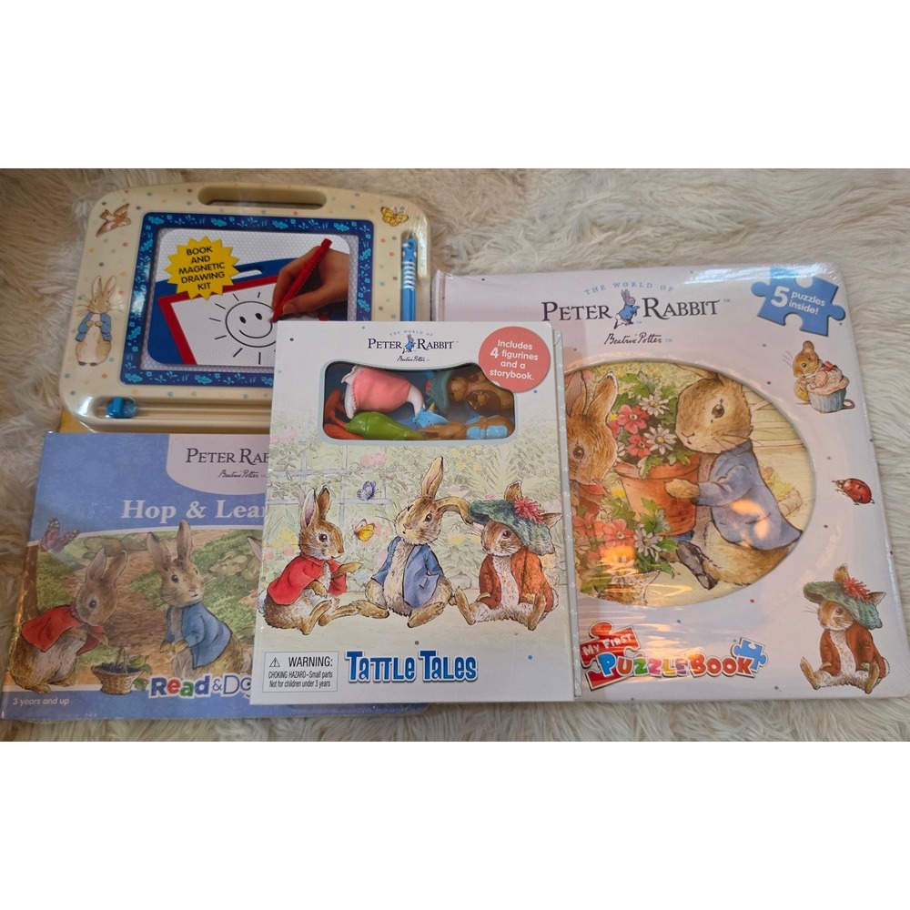 NWT Beatrix Potter Peter Rabbit 3-Pc Book Toy Bundle Puzzle Figure Magnetic Draw